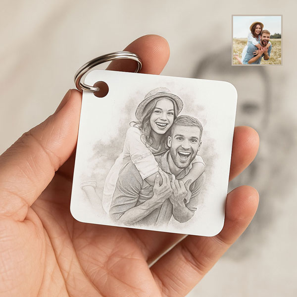 Kişiye Özel Kara Kalem Fotoğraf Baskılı Anahtarlık görsel