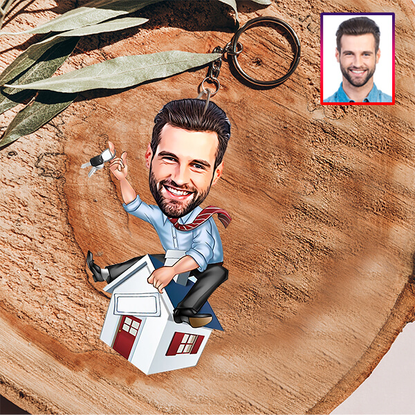 Kişiye Özel Emlakçı Karikatürlü Anahtarlık