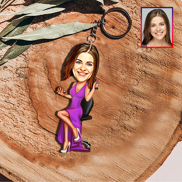 Kişiye Özel Şık Kadın Karikatürlü Anahtarlık
