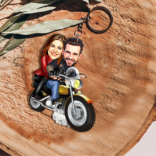 Kişiye Özel Motorcu Sevgililer Karikatürlü Anahtarlık