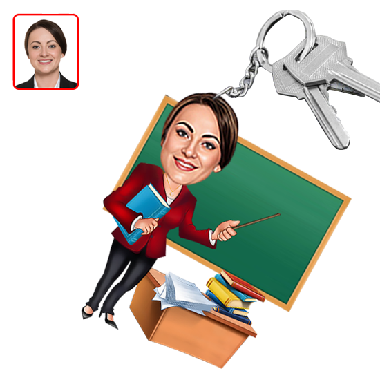 Kişiye Özel Kadın Öğretmen Karikatürlü Anahtarlık
