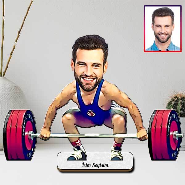 Kişiye Özel Halterci Karikatürlü Biblo görsel