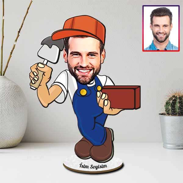 Kişiye Özel İnşaatçı Karikatürlü Biblo görsel