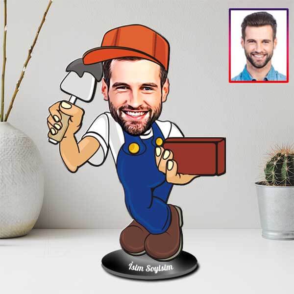 Kişiye Özel İnşaatçı Karikatürlü Biblo görsel