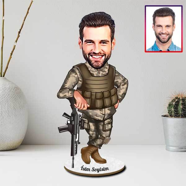 Kişiye Özel Asker Karikatürlü Biblo görsel