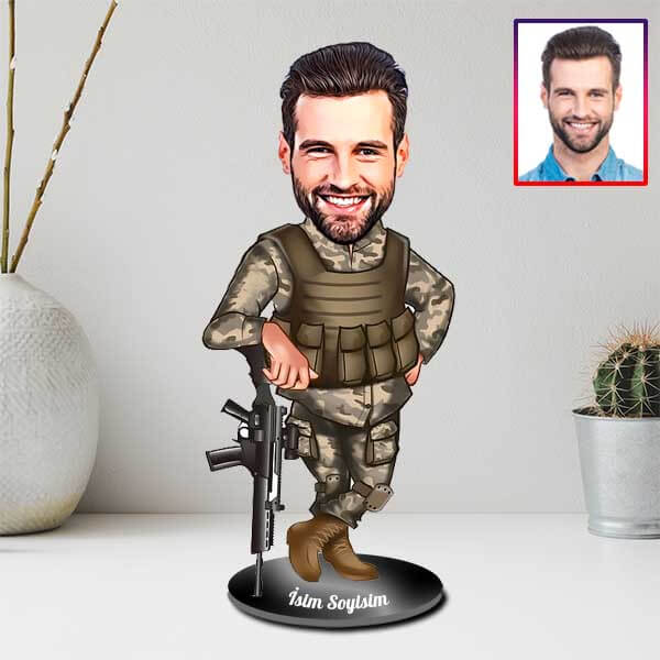 Kişiye Özel Asker Karikatürlü Biblo görsel