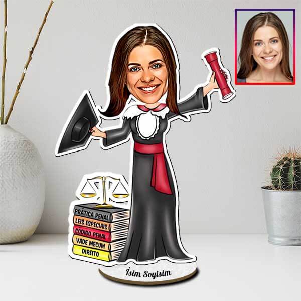 Kişiye Özel Kadın Avukat Karikatürlü Biblo