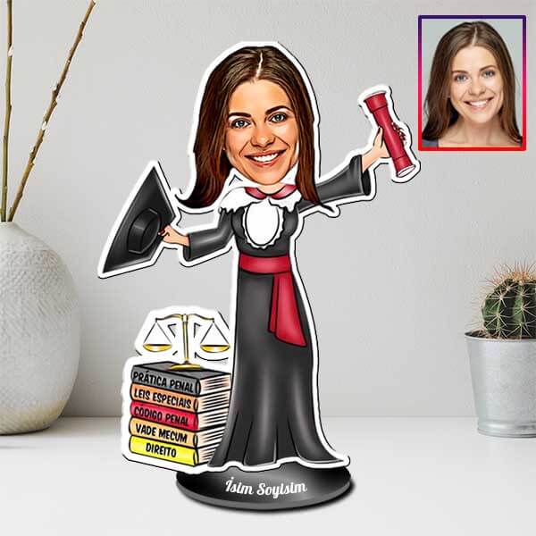 Kişiye Özel Kadın Avukat Karikatürlü Biblo