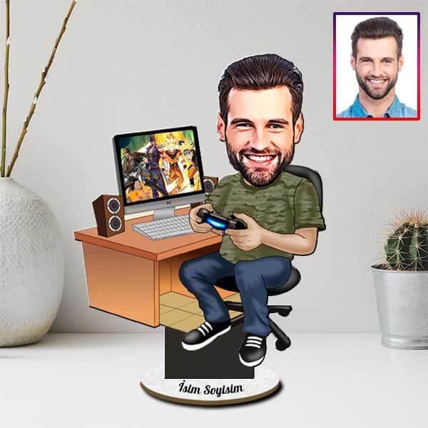 Kişiye Özel Oyuncu (Gamer) Karikatürlü Biblo