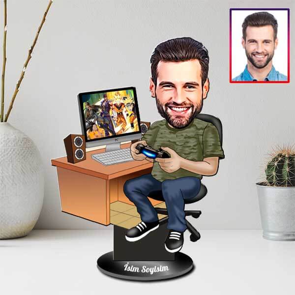 Kişiye Özel Oyuncu (Gamer) Karikatürlü Biblo