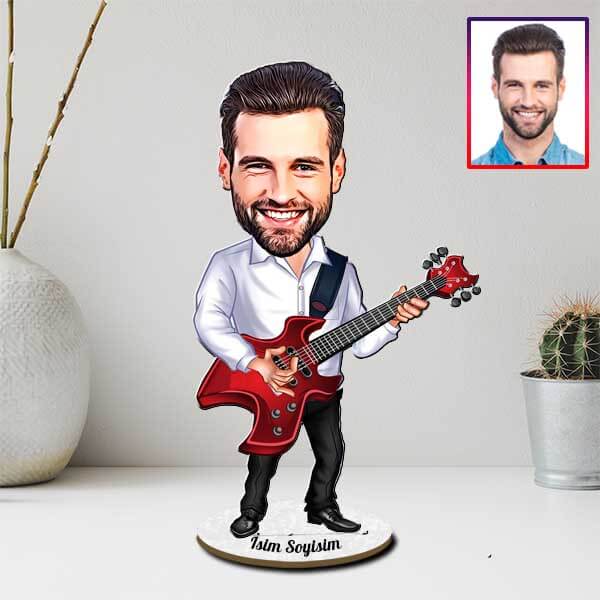 Kişiye Özel Gitarist Karikatürlü Biblo görsel