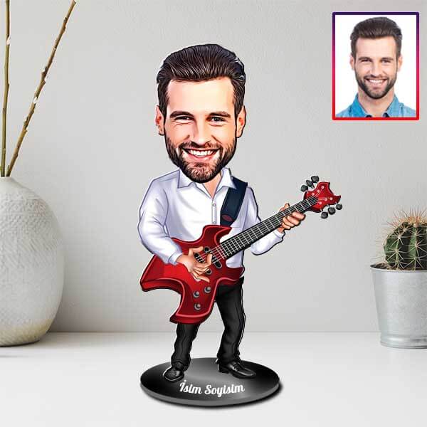 Kişiye Özel Gitarist Karikatürlü Biblo görsel