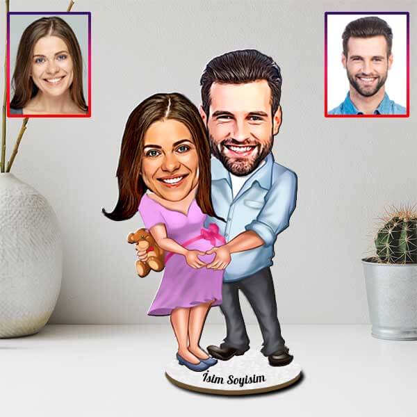 Kişiye Özel Bebek Bekleyen Çift Karikatürlü Biblo görsel