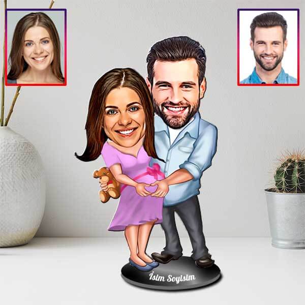 Kişiye Özel Bebek Bekleyen Çift Karikatürlü Biblo görsel