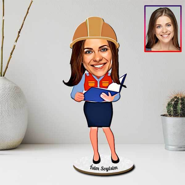 Kişiye Özel Kadın Mühendis Karikatürlü Biblo görsel