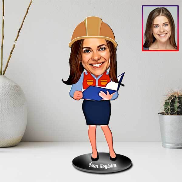 Kişiye Özel Kadın Mühendis Karikatürlü Biblo görsel