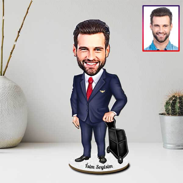 Kişiye Özel Seyahat Eden İş Adamı Karikatürlü Biblo görsel