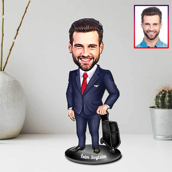 Kişiye Özel Seyahat Eden İş Adamı Karikatürlü Biblo görsel