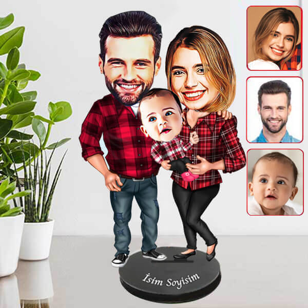 Kişiye Özel Çekirdek Aile Karikatürlü Biblo