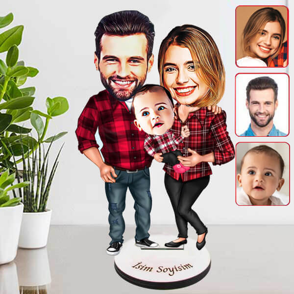 Kişiye Özel Çekirdek Aile Karikatürlü Biblo