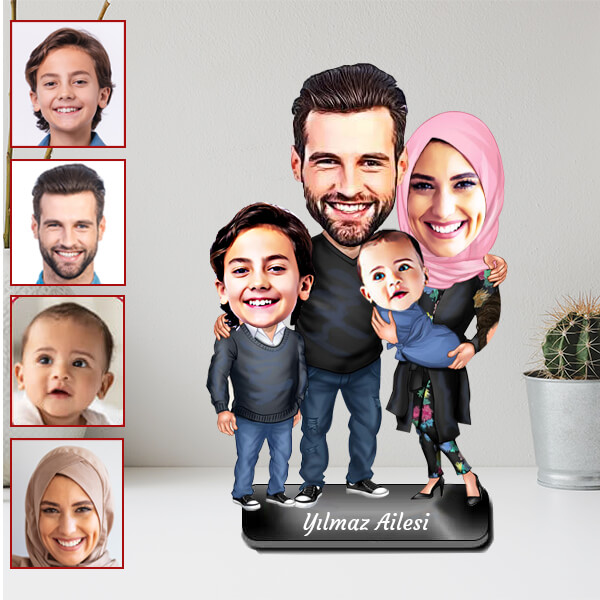 Kişiye Özel Aile Karikatürlü Biblo