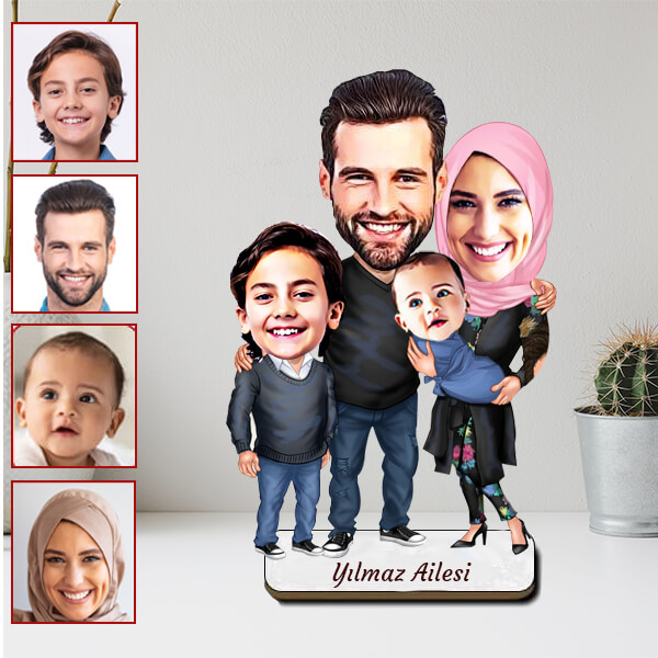 Kişiye Özel Aile Karikatürlü Biblo