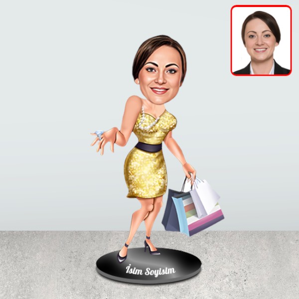 Alışveriş Seven Kadın Karikatür Biblo