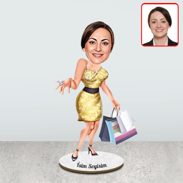 Alışveriş Seven Kadın Karikatür Biblo
