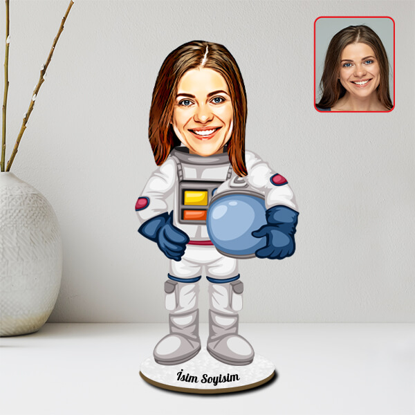 Kadın Astronot Karikatürlü Biblo
