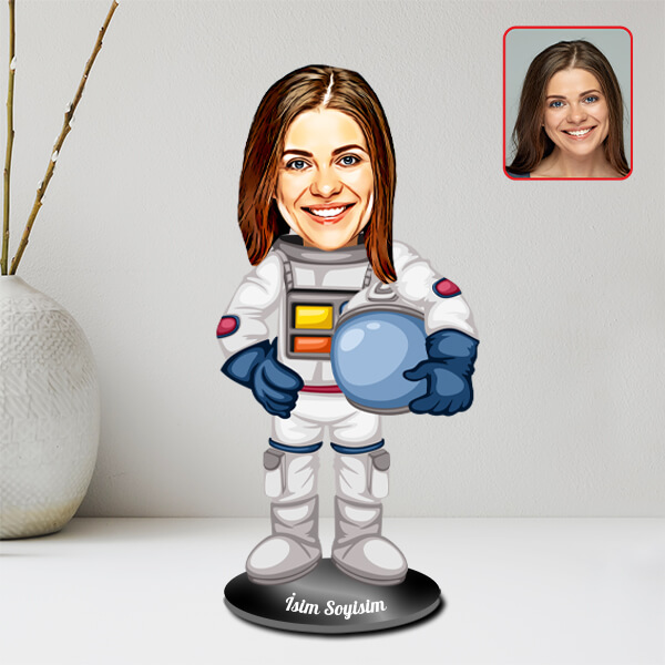 Kadın Astronot Karikatürlü Biblo