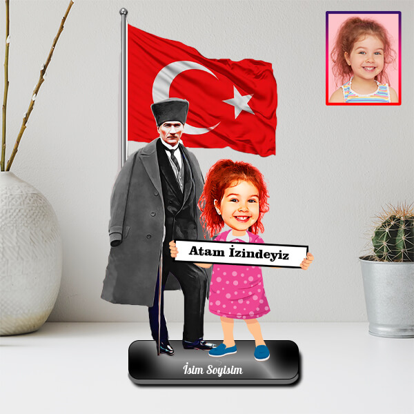Atatürk Ve Kişiye Özel Kız Çocuk Karikatürlü Biblo