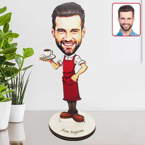 Kişiye Özel Garson Karikatürlü Biblo Model 11 görsel