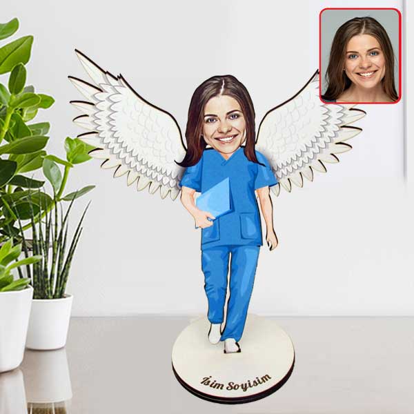 Kişiye Özel Melek Kanatlı Hemşire Karikatürlü Biblo görsel