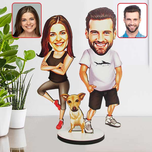 Köpek Sahibi Çift Karikatürlü Biblo görsel