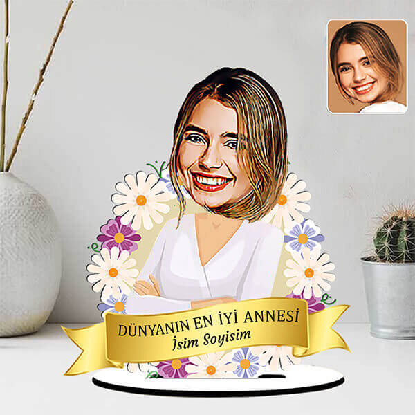 Kişiye Özel Dünyanın En Güzel Annesi Karikatürlü Biblo görsel