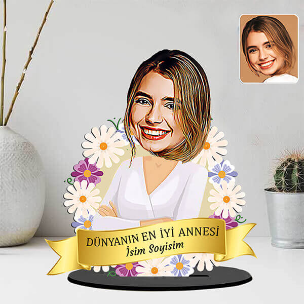 Kişiye Özel Dünyanın En Güzel Annesi Karikatürlü Biblo görsel