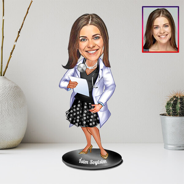 Kişiye Özel Kadın Doktor Karikatürlü Biblo