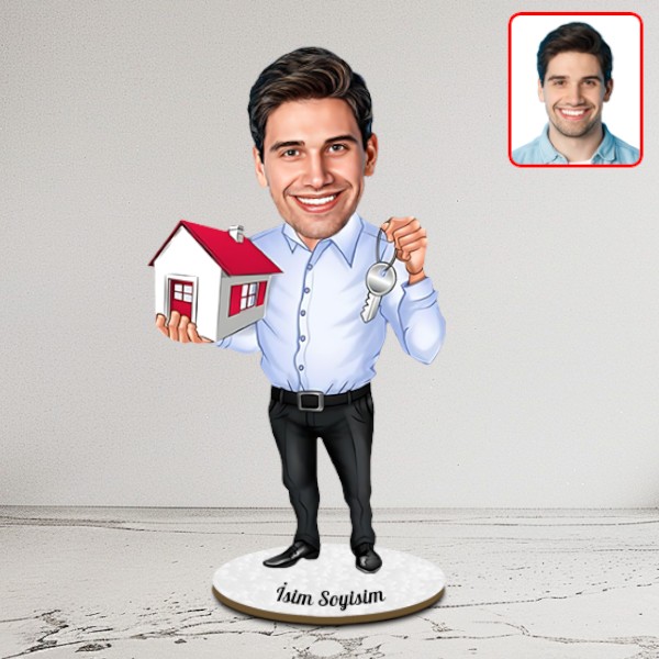 Kişiye Özel Erkek Emlakçı Karikatür Biblo