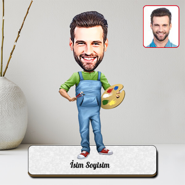 Kişiye Özel Erkek Ressam Karikatürlü Biblo görsel