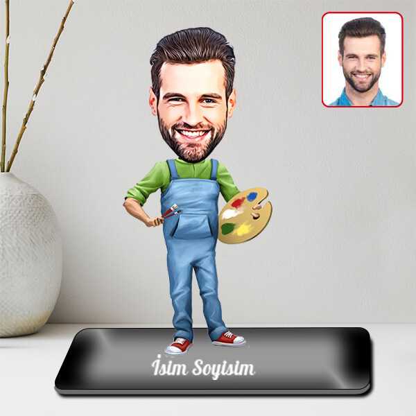 Kişiye Özel Erkek Ressam Karikatürlü Biblo görsel