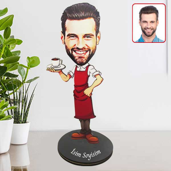 Kişiye Özel Garson Karikatürlü Biblo Model 11 görsel