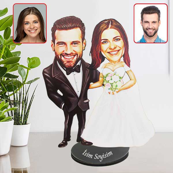 Kişiye Özel Gelin Damat Karikatürlü Biblo Model 6