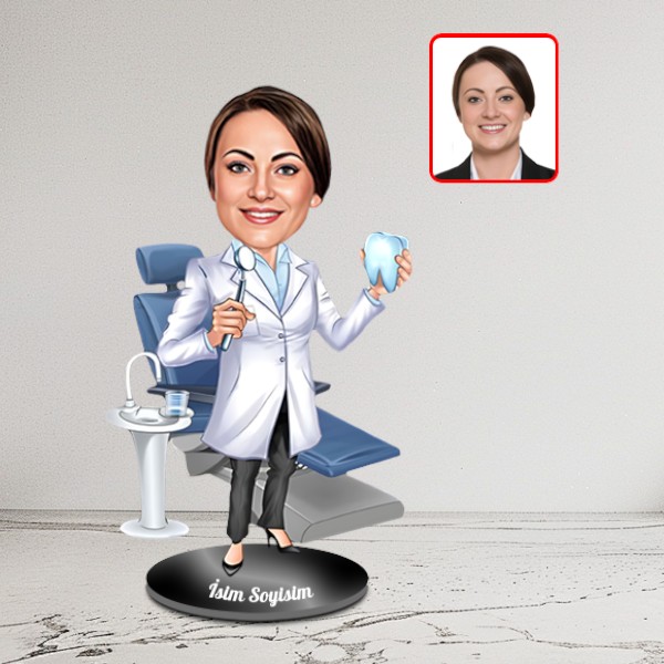 Kişiye Özel Kadın Diş Hekimi Karikatür Biblo