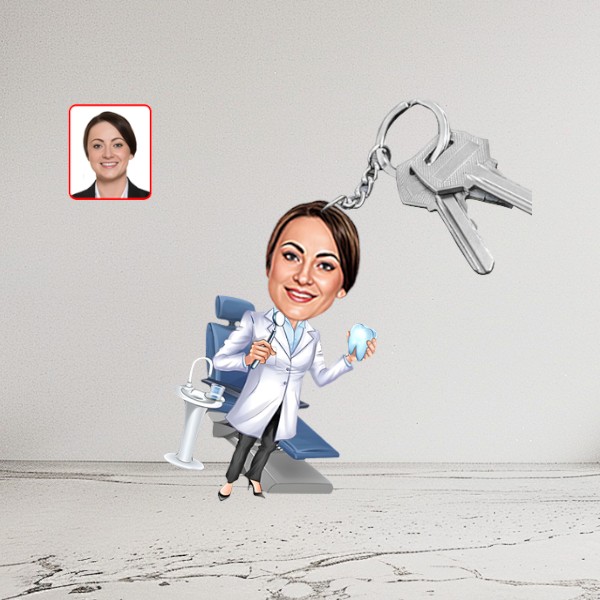 Kişiye Özel Kadın Diş Hekimi Karikatür Biblo Anahtarlık
