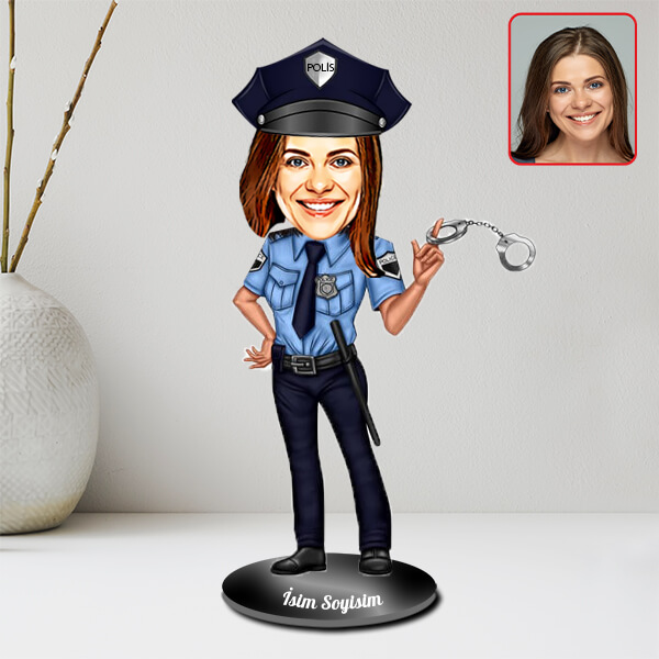 Kadın Polis Karikatürlü Biblo görsel