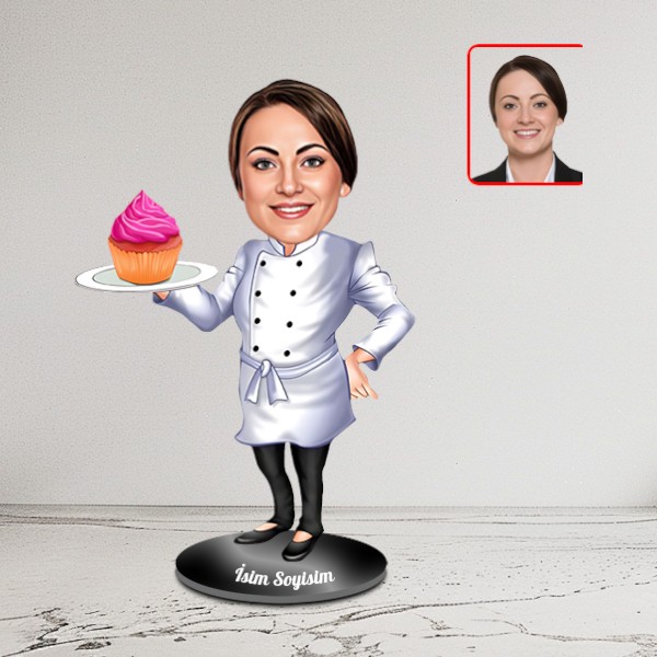 Kişiye Özel Kadın Chef Pastacı Karikatür Biblo