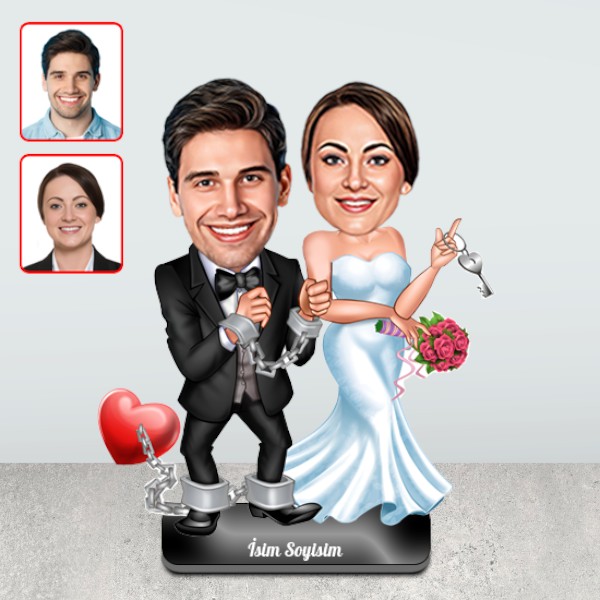 Kişiye Özel Kalp Kelepçeli Gelin Damat Biblosu
