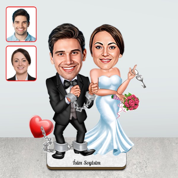 Kişiye Özel Kalp Kelepçeli Gelin Damat Biblosu
