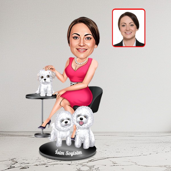 Köpek Seven Kadın Karikatür Biblo görsel