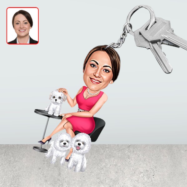 Köpek Seven Kadın Karikatür Biblo Anahtarlık